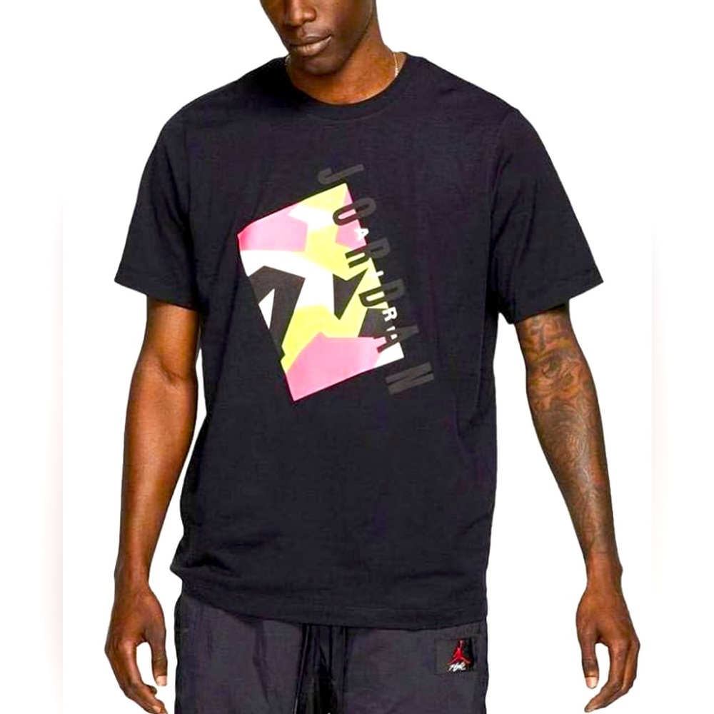 Jordan Air Nike JSW Pattern T-Shirt Black with Volt Pink Men’s M